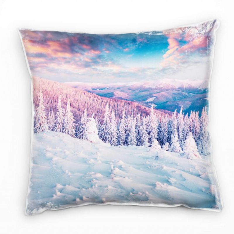 Winter, schneebedeckter Nadelwald, Berge, blau Deko Kissen 40x40cm für Couch Sofa Lounge Zierkissen