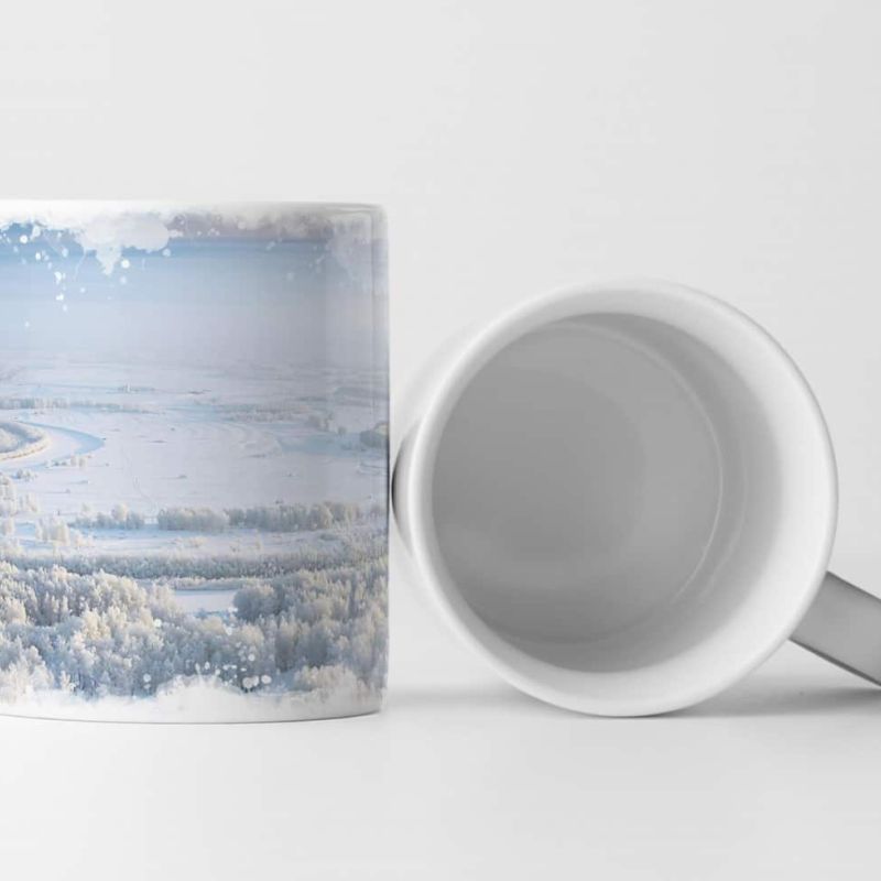 Tasse Geschenk Blick über eine Winterlandschaft