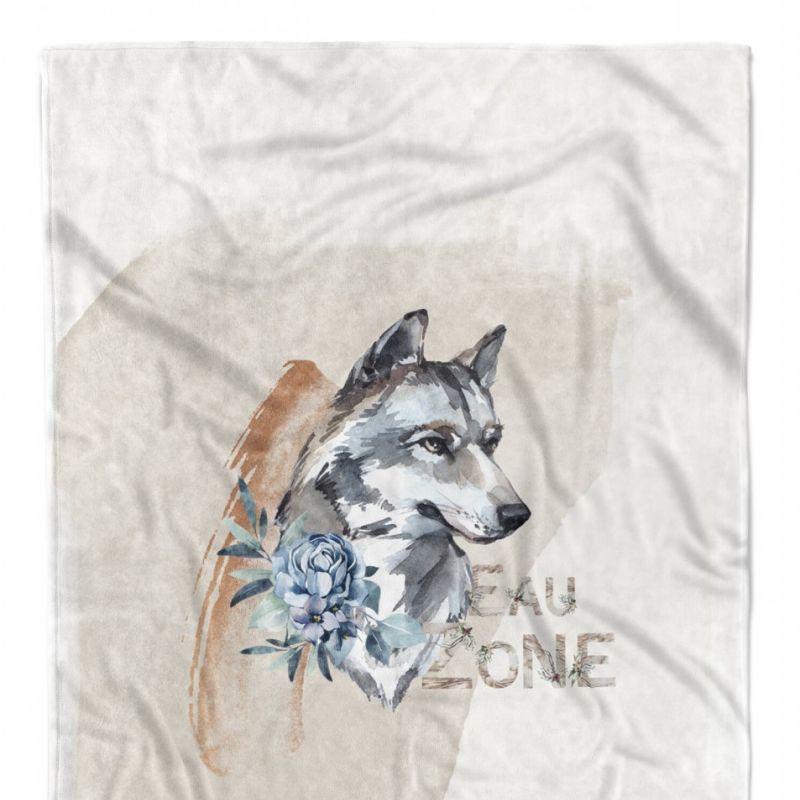 Handtuch Strandhandtuch Saunatuch Kuscheldecke  Wolf Blume Kunstvoll