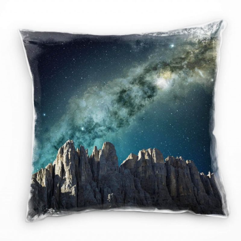 Landschaft, Berge, Nacht Sterne, braun, blau Deko Kissen 40x40cm für Couch Sofa Lounge Zierkissen