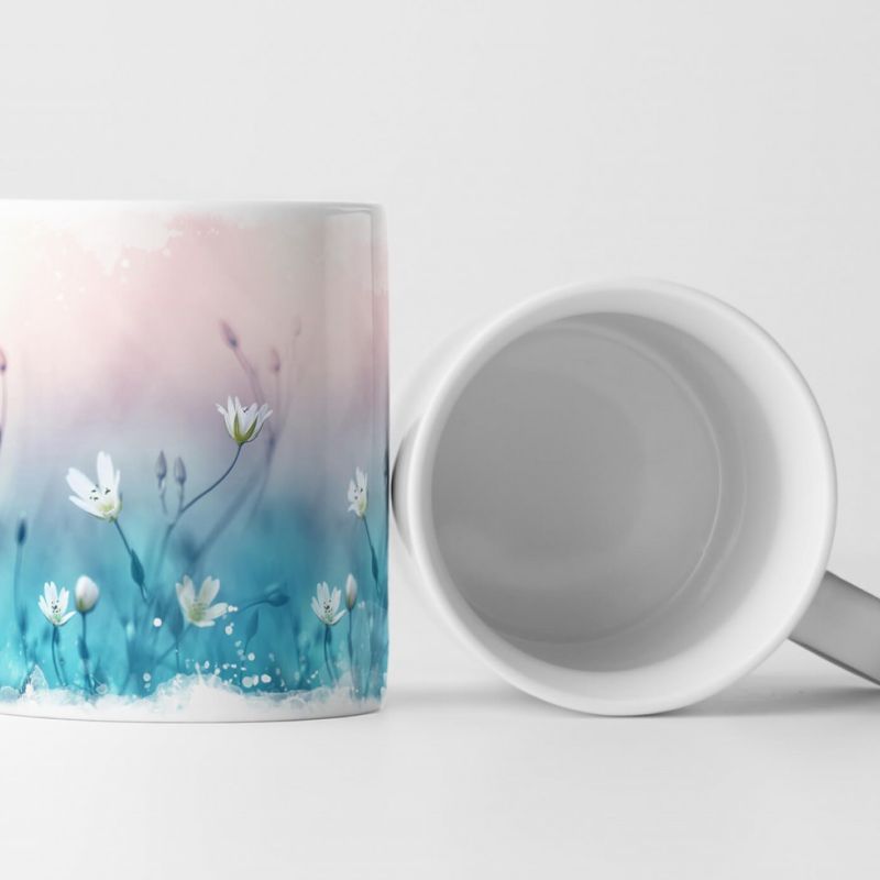 Tasse Geschenk Winzige Blüten – türkis rosa