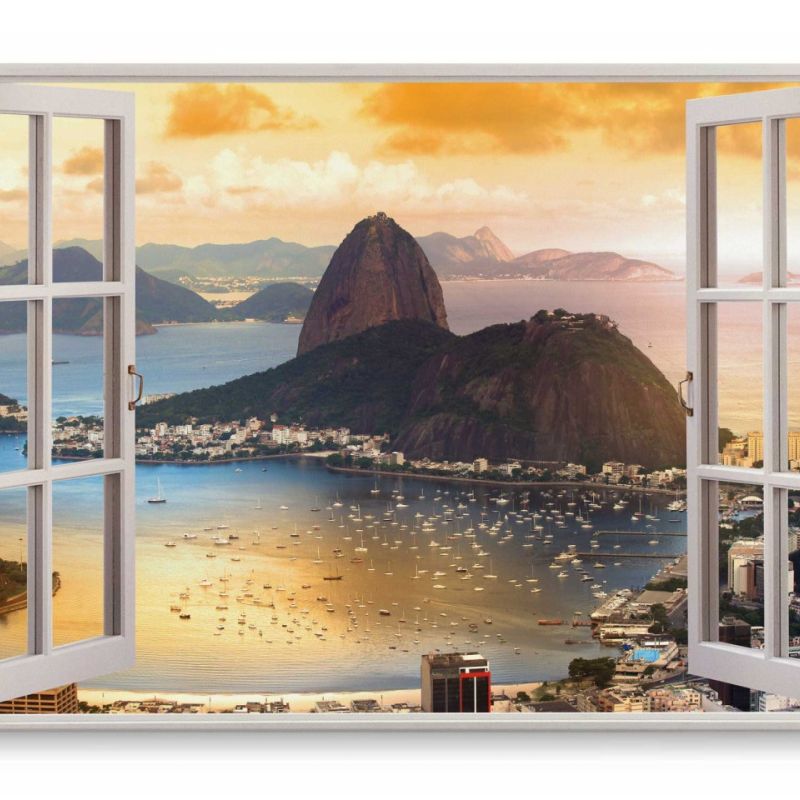 Wandbild 120x80cm Fensterbild Brasilien Rio de Janeiro Bucht Meer Berge