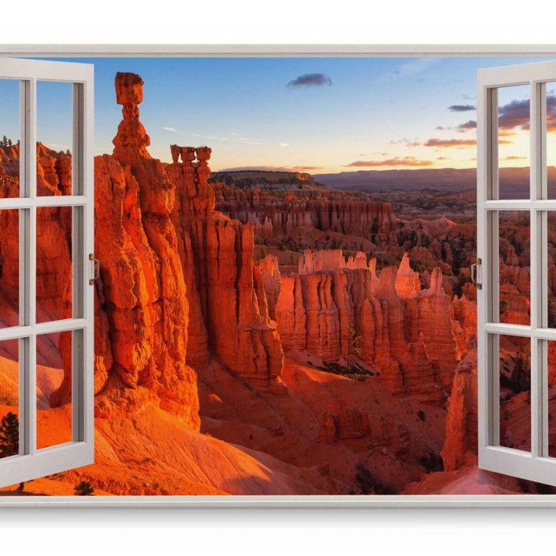 Wandbild 120x80cm Fensterbild Grand Canyon rote Felsen Berge USA Sonnenuntergang