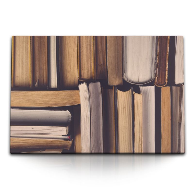 120x80cm Wandbild auf Leinwand Alte Bücher Bibliothek Kunstvoll Dekorativ