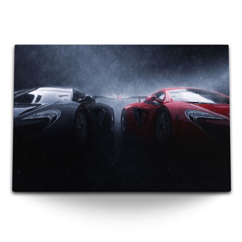 120x80cm Wandbild auf Leinwand Sportwagen Supercar Ultracar Auto Regen