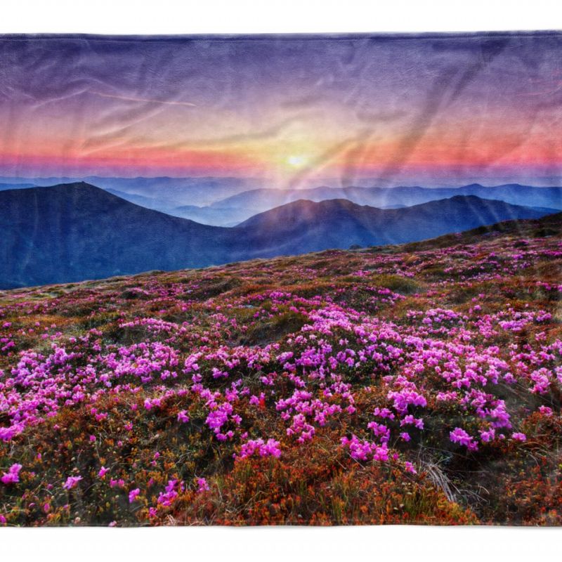 Handtuch Strandhandtuch Saunatuch Kuscheldecke mit Fotomotiv Berglandschaft Sonnenunterga