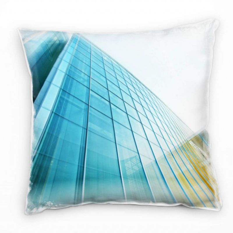 City, Hochhäuser, Glas, grau, blau Deko Kissen 40x40cm für Couch Sofa Lounge Zierkissen