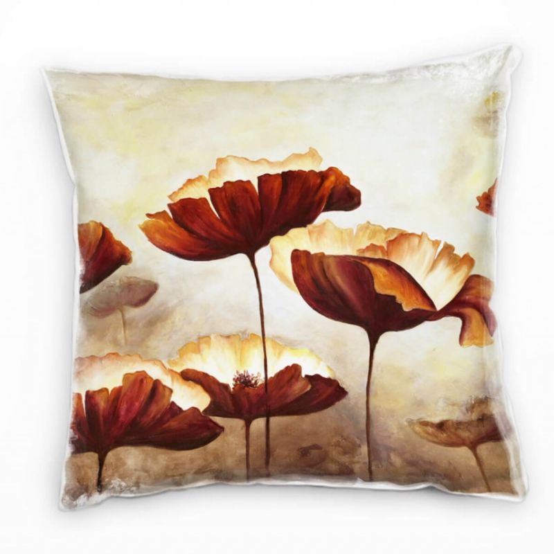 Blumen, gemalt, braun, gelb Deko Kissen 40x40cm für Couch Sofa Lounge Zierkissen