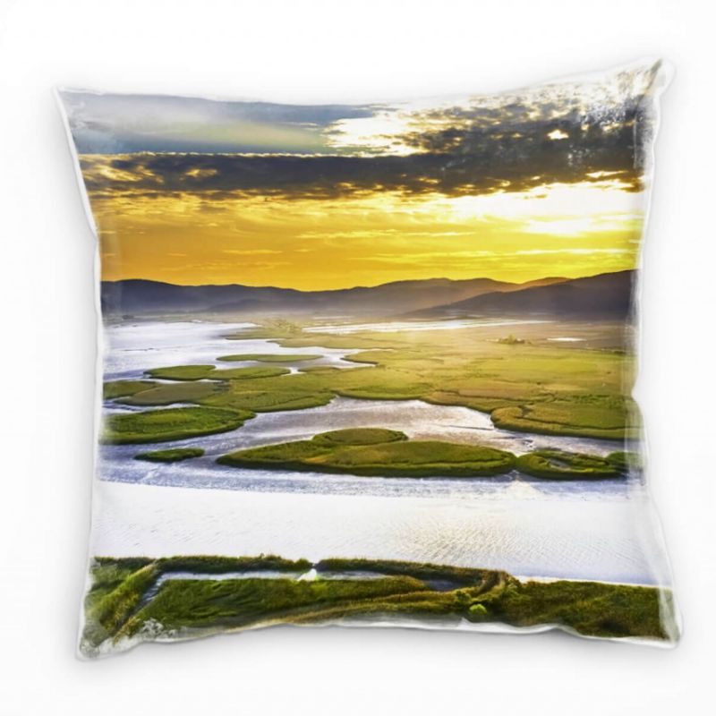 Landschaft, Sonnenuntergang, Südkorea, gelb, grün Deko Kissen 40x40cm für Couch Sofa Lounge Zierkiss