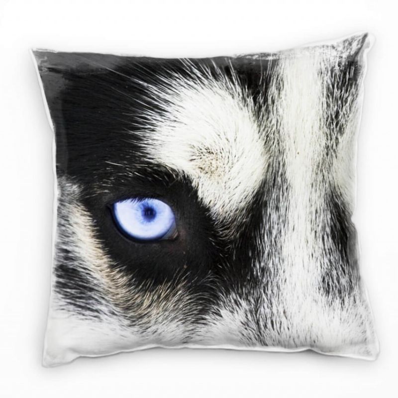 Tiere, Macro, blau, schwarz, weiß, Hundeaugen Deko Kissen 40x40cm für Couch Sofa Lounge Zierkissen