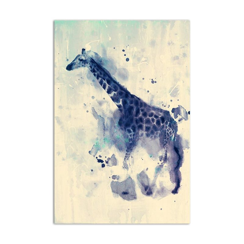 Giraffe Aquarell Art in 90x60cm auf Leinwand fertig gerahmt