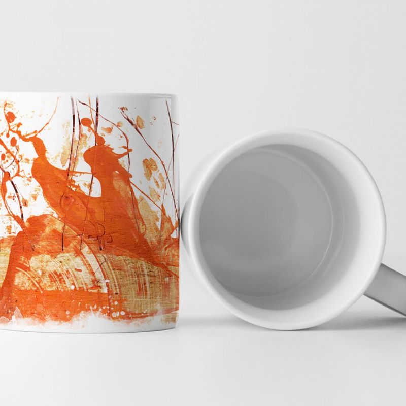 Tasse Geschenk weißer Hintergrund, orangene Abstraktion/ Farbspritzer