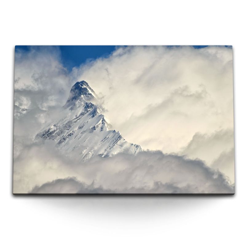 120x80cm Wandbild auf Leinwand Berggipfel Schnee Bergspitze Wolken Berg