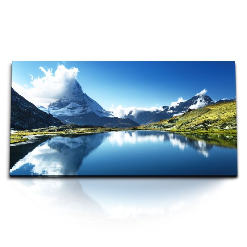 Kunstdruck Bilder 120x60cm Matterhorn Schweiz See Bergsee Blau Natur