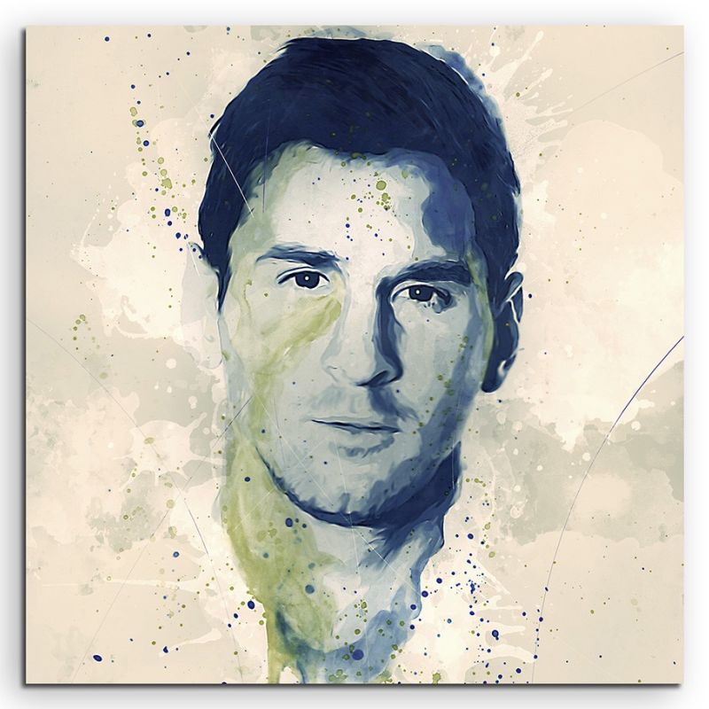 Lionel Messi Splash 60x60cm Kunstbild als Aquarell auf Leinwand