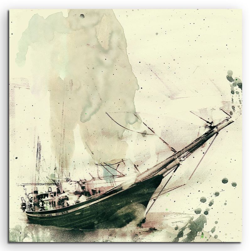 Segelschiff 60x60cm  Aquarell Art Leinwandbild