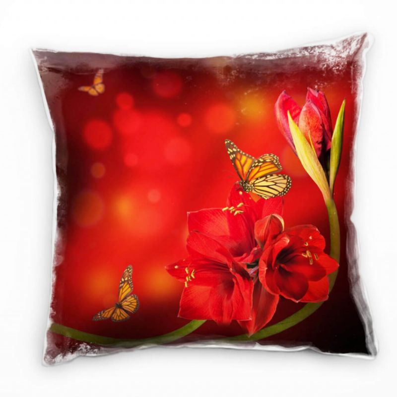 Blumen, Tiere, rot, grün, Schmetterling auf Blumen Deko Kissen 40x40cm für Couch Sofa Lounge Zierkis