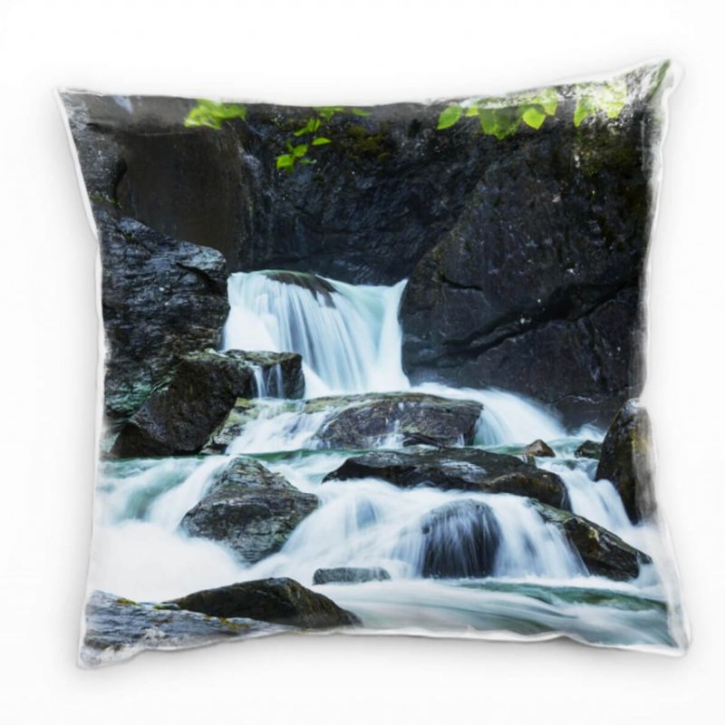 Natur, grau, grün, weiß, Wasserfall, Alaska Deko Kissen 40x40cm für Couch Sofa Lounge Zierkissen