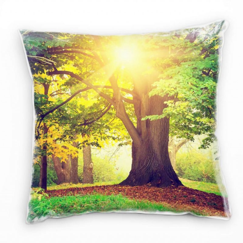 Natur, Landschaften, gelb, Bäume Wiese, Laub Deko Kissen 40x40cm für Couch Sofa Lounge Zierkissen