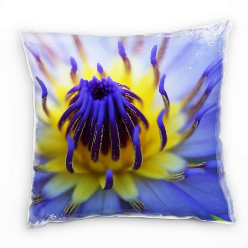 Macro, Blume, blau, gelb, lila, hell Deko Kissen 40x40cm für Couch Sofa Lounge Zierkissen