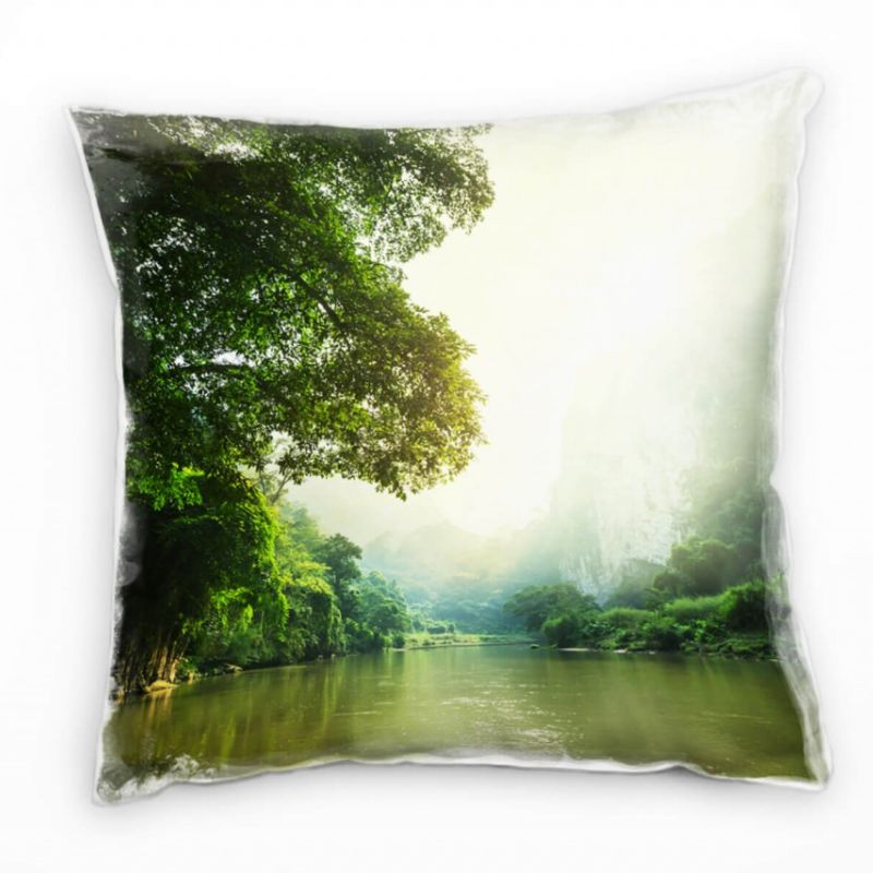 Natur, grün, Regenwald, Fluss, Dunst Deko Kissen 40x40cm für Couch Sofa Lounge Zierkissen