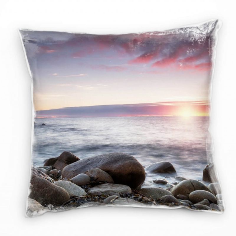 Strand und Meer, braun, rot, Sonnenuntergang  Deko Kissen 40x40cm für Couch Sofa Lounge Zierkissen