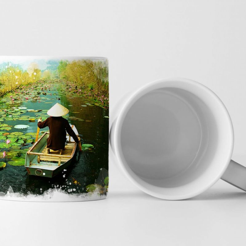 Tasse Geschenk Landschaftsfotografie – Schwimmender Händler in Seerosen Vietnam