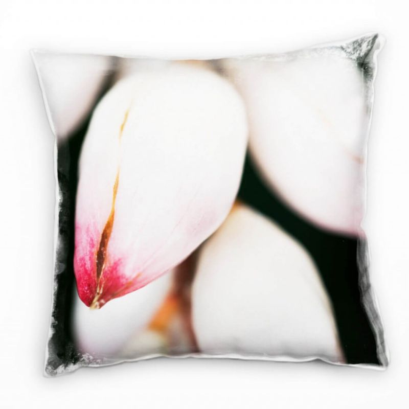 Macro, Blumen, Knospen, pink, weiß, schwarz Deko Kissen 40x40cm für Couch Sofa Lounge Zierkissen