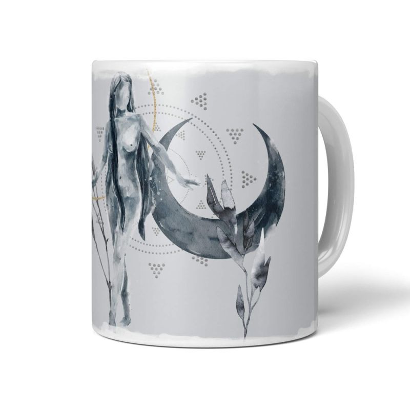 Dekorative Tasse mit schönem Motiv junge Frau Mond Wasserfarben Mystisch Aquarell