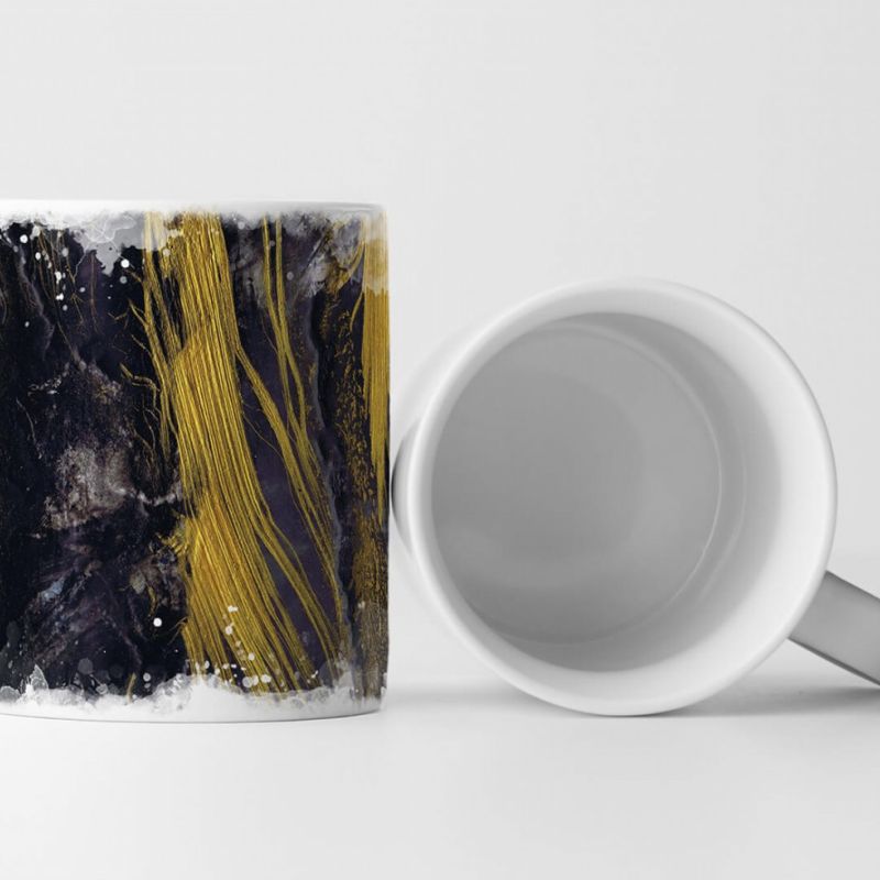 Tasse Geschenk schwarzer Hintergrund; goldrute farbige Abstraktionen