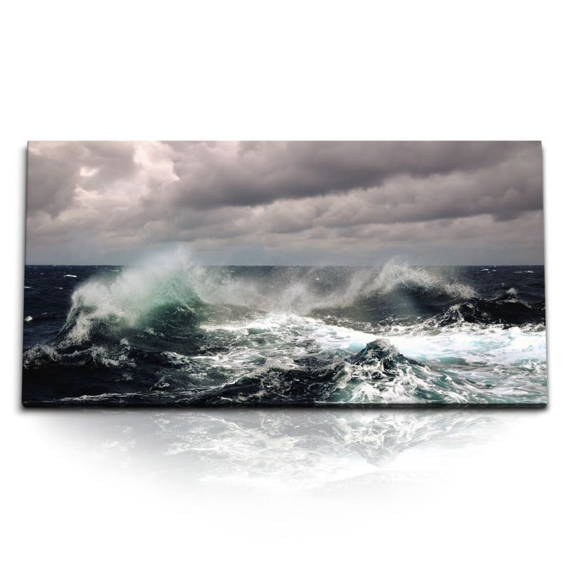 Kunstdruck Bilder 120x60cm Stürmische See Meer Ozean Wellen Sturm Horizont