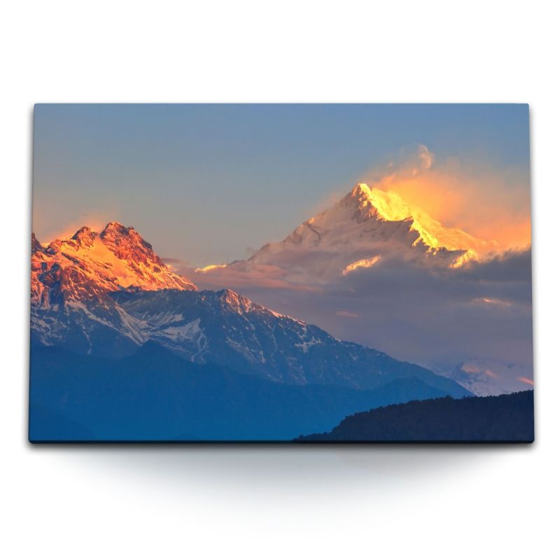 120x80cm Wandbild auf Leinwand Berge Berggipfel Schneegipfel Himalaya Sonnenuntergang