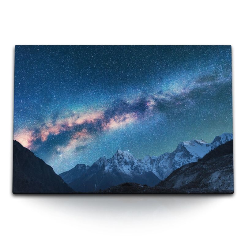 120x80cm Wandbild auf Leinwand Berge bei Nacht Astrofotografie Milchstraße Sternenhimmel