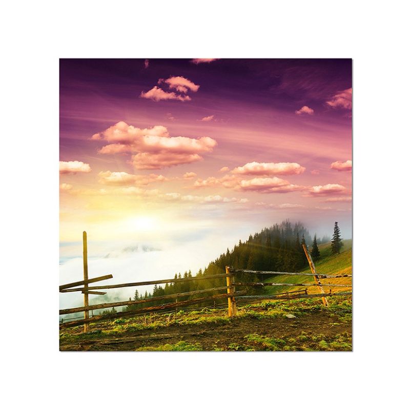 80x80cm Morgenrot Landschaft Wald Natur