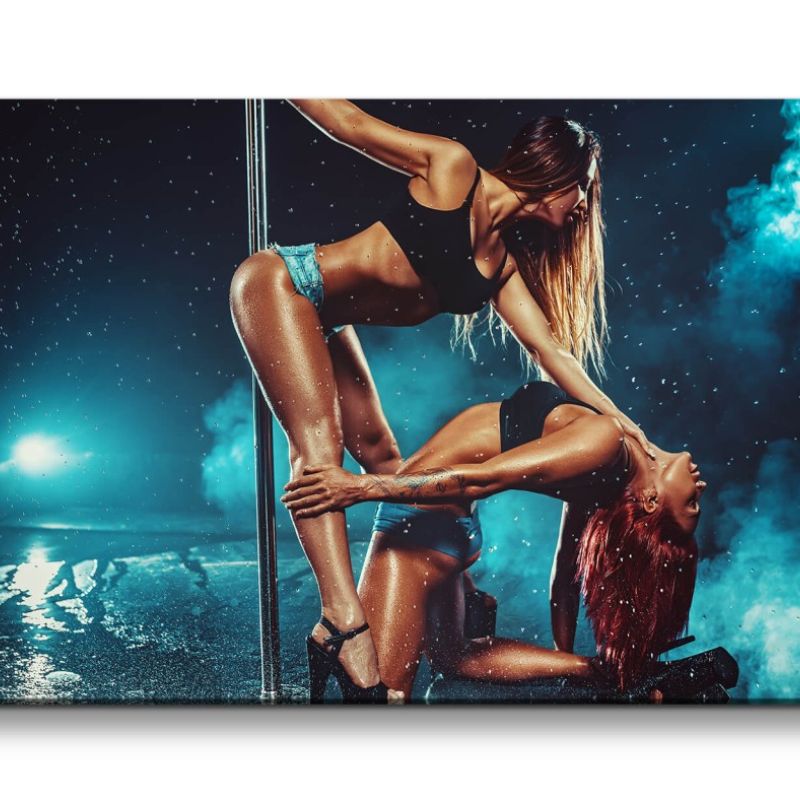 Leinwandbild 120x60cm Sexy Poledance zwei junge Frauen Erotisch Heiß