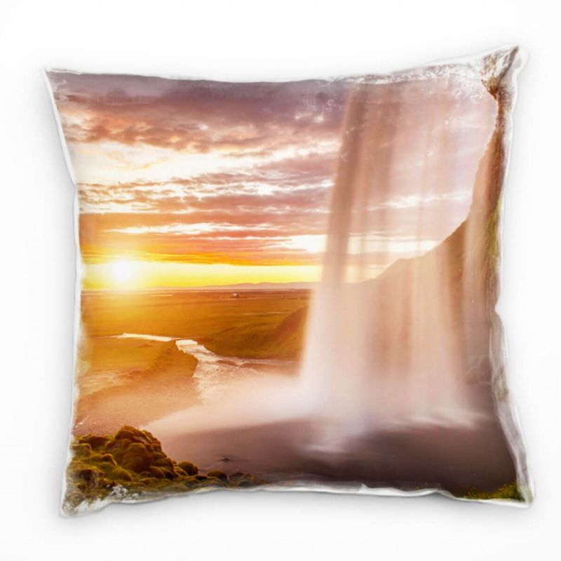 Strand und Meer, Wasserfall am Meer, Felsen, grün Deko Kissen 40x40cm für Couch Sofa Lounge Zierkiss