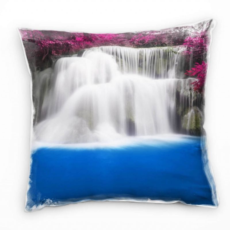 Seen, Wasserfall, blau, pink, weiß Deko Kissen 40x40cm für Couch Sofa Lounge Zierkissen