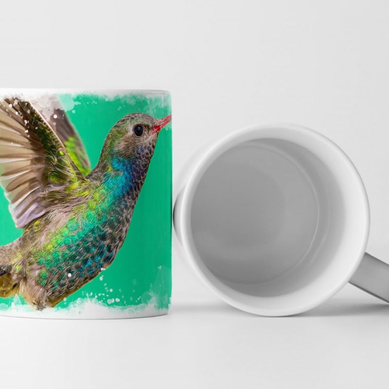 Tasse Geschenk Tierfotografie – Kolibri Hintergund türkis