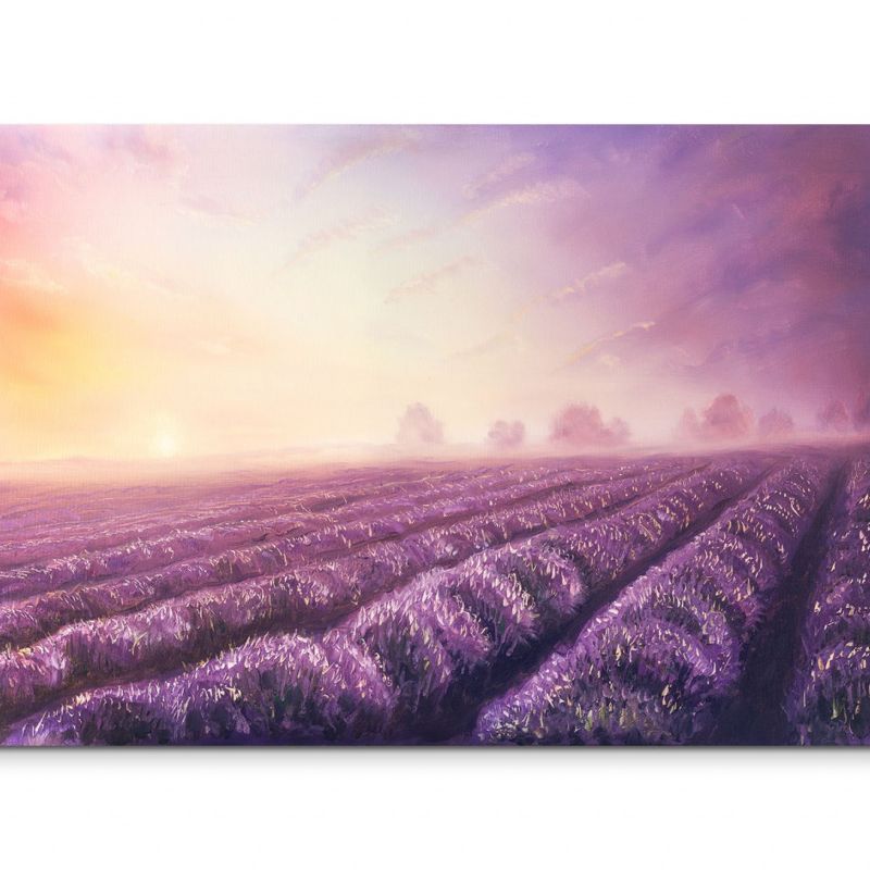 120x80cm Wandbild Ölgemälde Lavendelfeld Sonnenuntergang