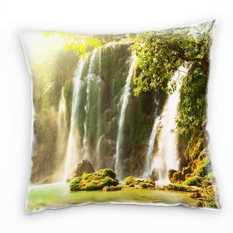 Natur, grün, gelb, türkis, Wasserfall, Vietnam Deko Kissen 40x40cm für Couch Sofa Lounge Zierkissen