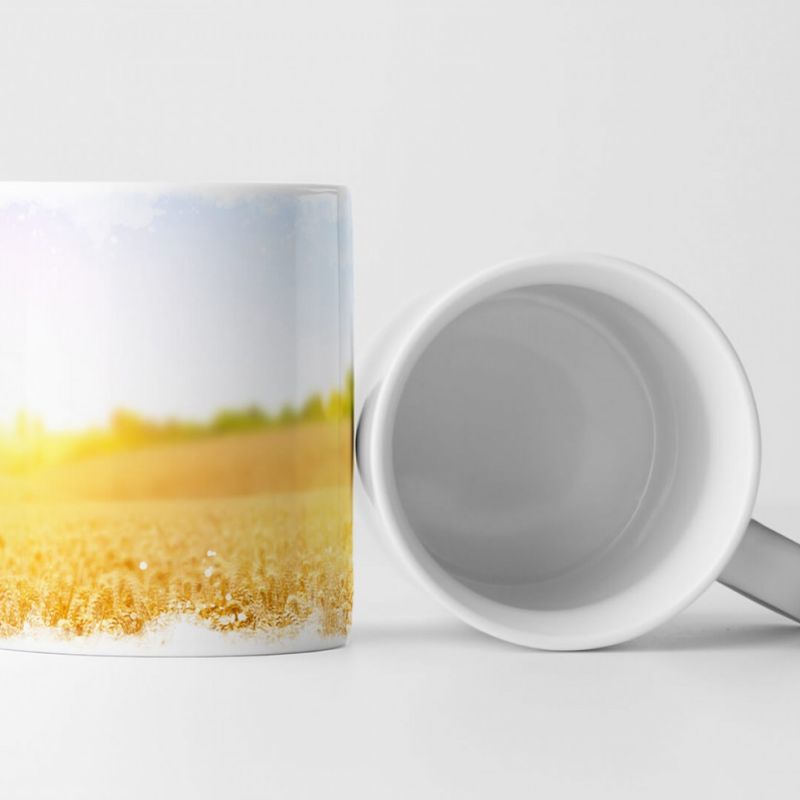 Tasse Geschenk Landschaftsfotografie – Goldenes Weizenfeld bei blauem Himmel