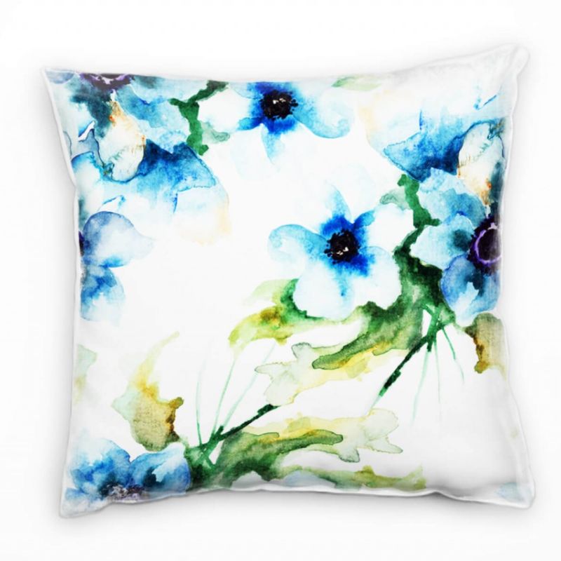 Abstrakt, Blume, blau, gelb, grün Deko Kissen 40x40cm für Couch Sofa Lounge Zierkissen