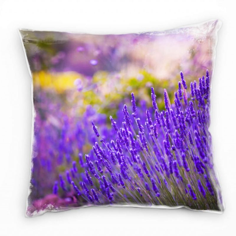 Macro, Lavendel, lila, grün, gelb Deko Kissen 40x40cm für Couch Sofa Lounge Zierkissen