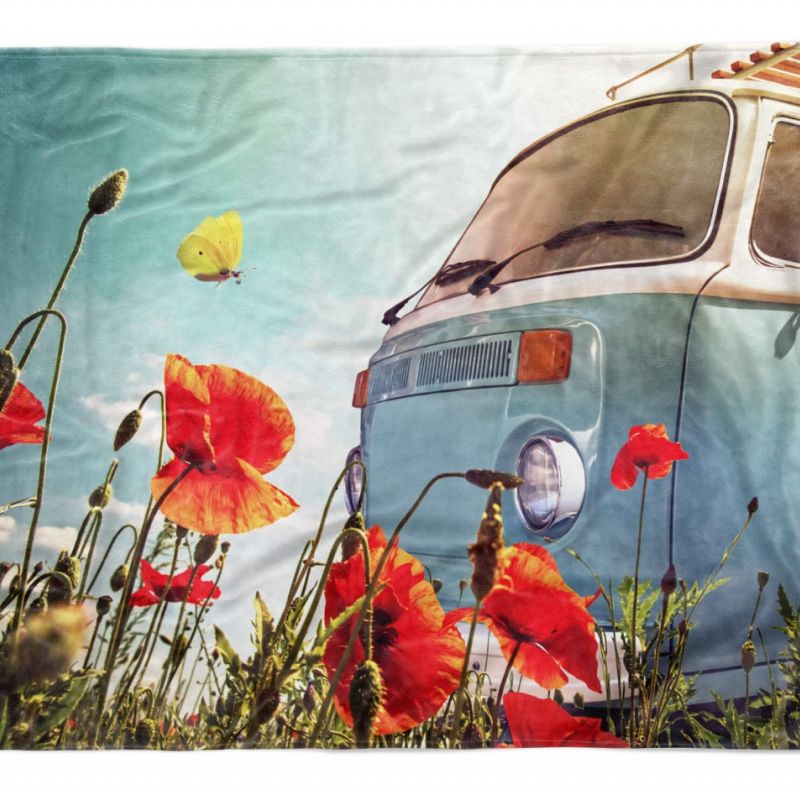 Handtuch Strandhandtuch Saunatuch Kuscheldecke  mit Fotomotiv VW Bus Schmetterli