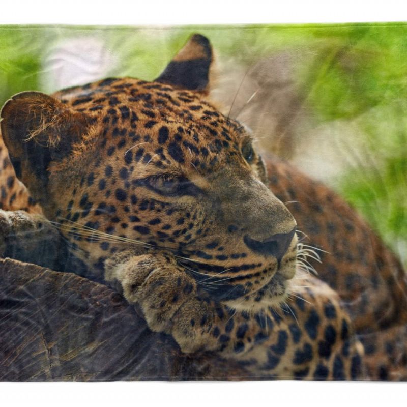 Handtuch Strandhandtuch Saunatuch Kuscheldecke  mit Tiermotiv Jaguar auf Baum