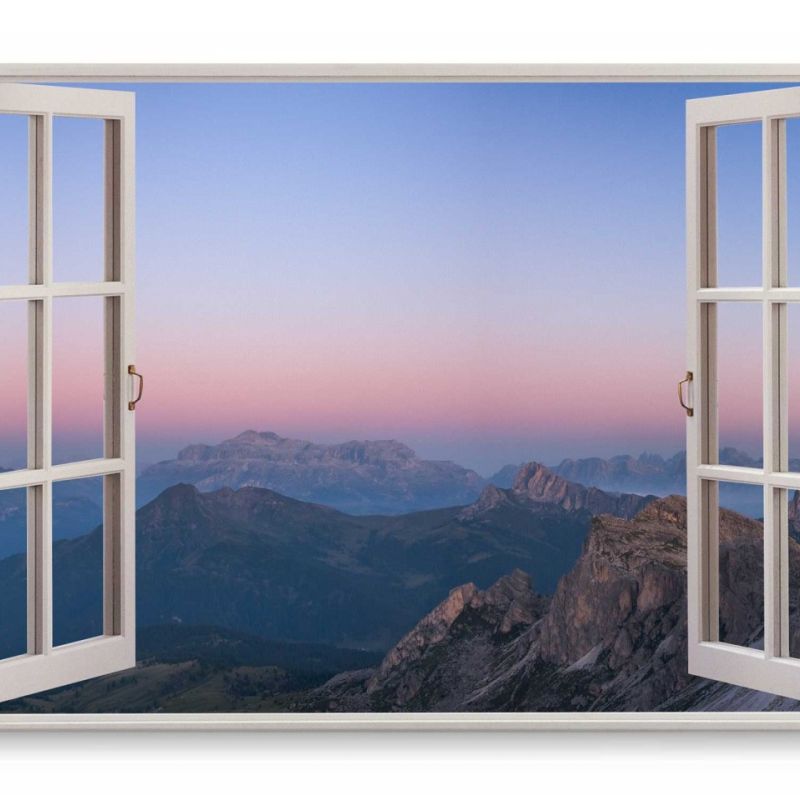 Wandbild 120x80cm Fensterbild Berge Bergkette Gebirge Sonnenuntergang Natur