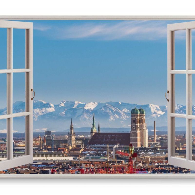 Wandbild 120x80cm Fensterbild München Alpen Berge Deutschland Schneegipfel