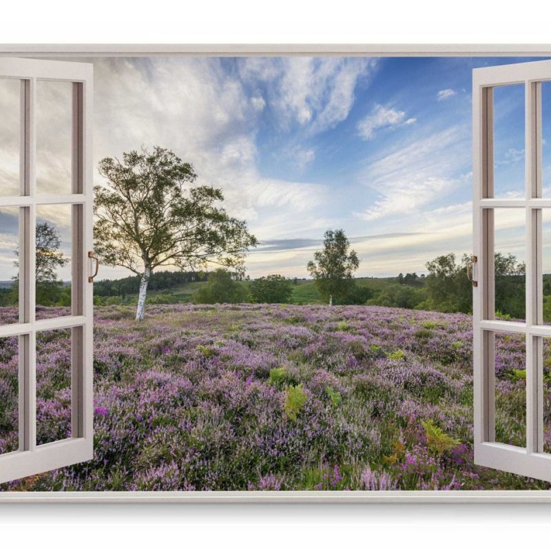 Wandbild 120x80cm Fensterbild Landschaft Natur Blumen Wildblumen blauer Himmel