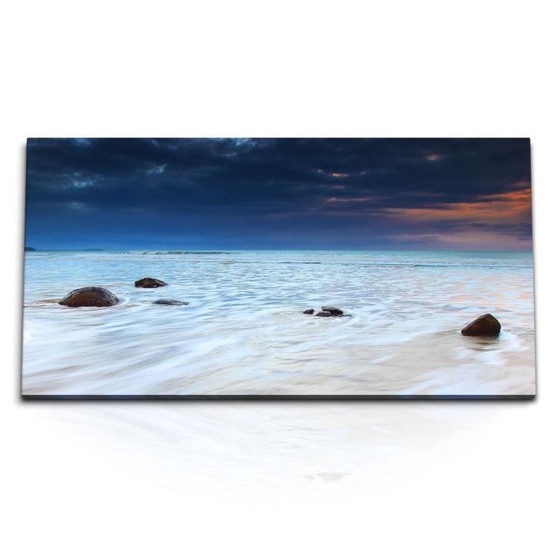 Kunstdruck Bilder 120x60cm Horizont Meer dunkler Himmel seichtes Wasser Strand