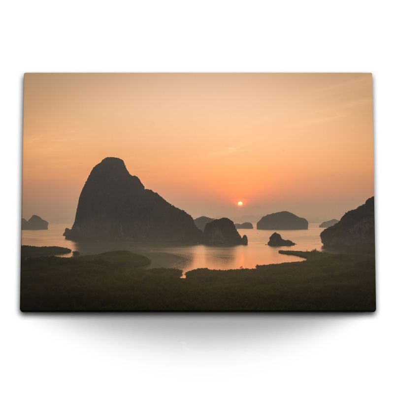 120x80cm Wandbild auf Leinwand Phang-Nga Thailand Sonnenuntergang Inseln Abendrot Meer